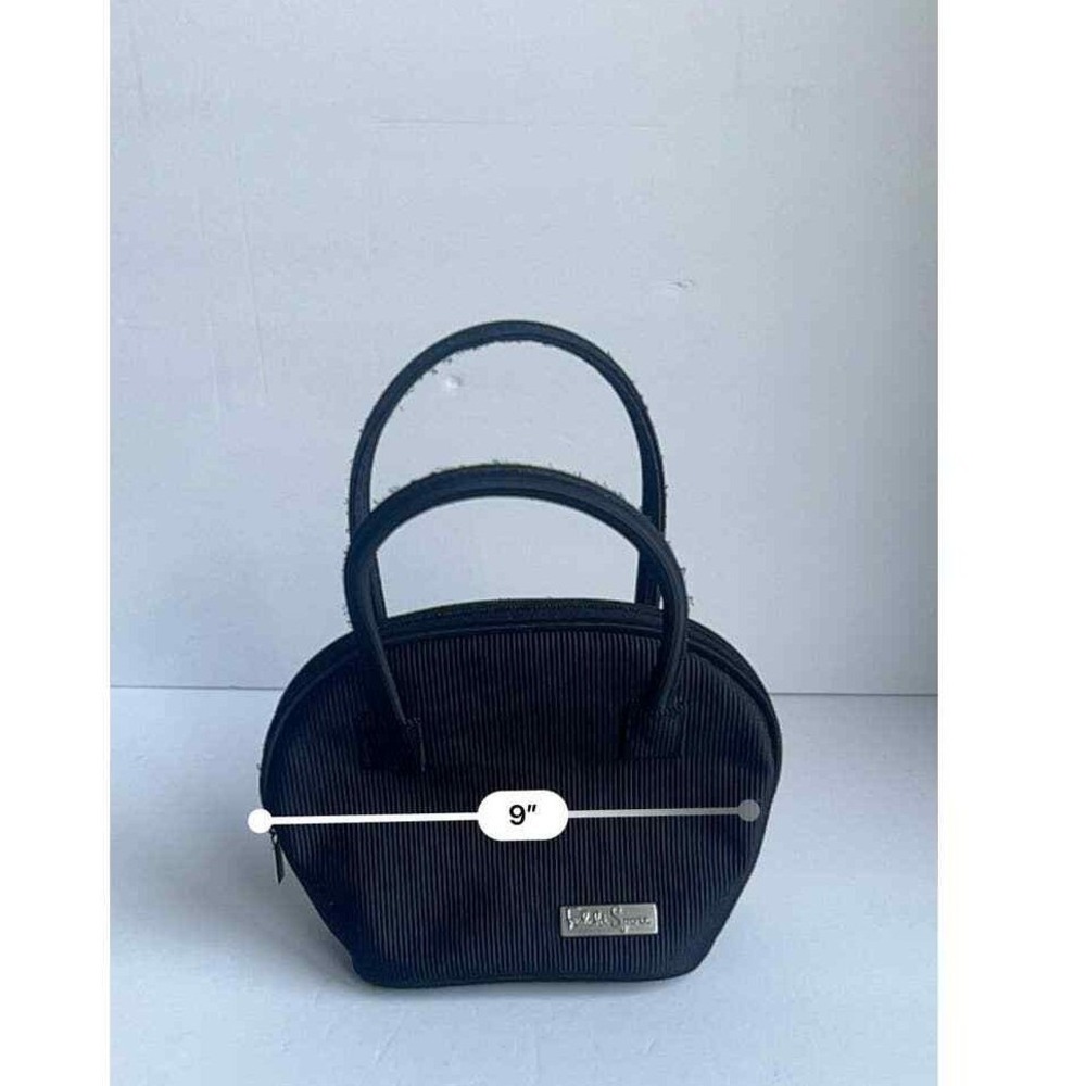 Falchi Sport Black Ribbed Dome Handbag Silver Logo Plaque‎ Zip Top Satchel - Picture 6 of 6